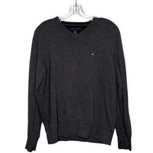 Tommy Hilfiger Grey Cotton V neck basic sweater size small